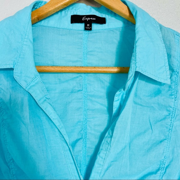 Express Turquoise Long Sleeve Button Down Cotton Shirt - Size M - Picture 2 of 4